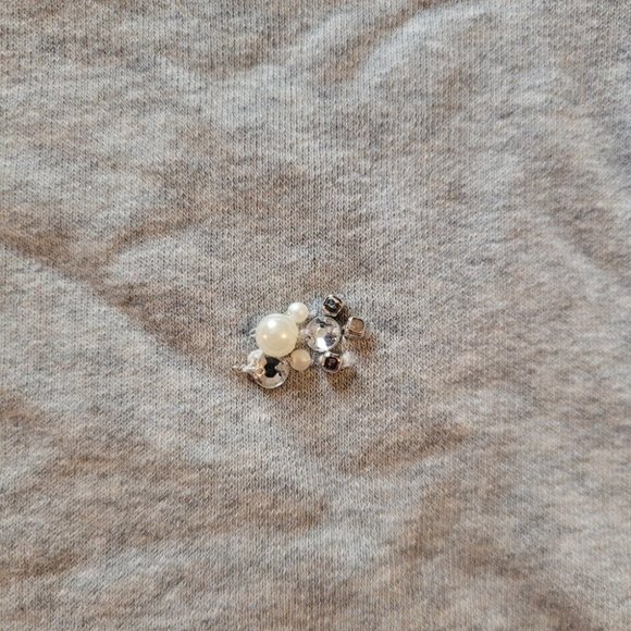 Small Loft Gray Embellished Pearl Rhinestone Sweater - Picture 6 of 9